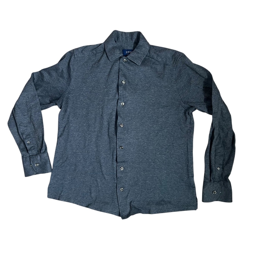 Eton Contemporary Fit Blue Textured Knit Button Down Shirt Mens Small S